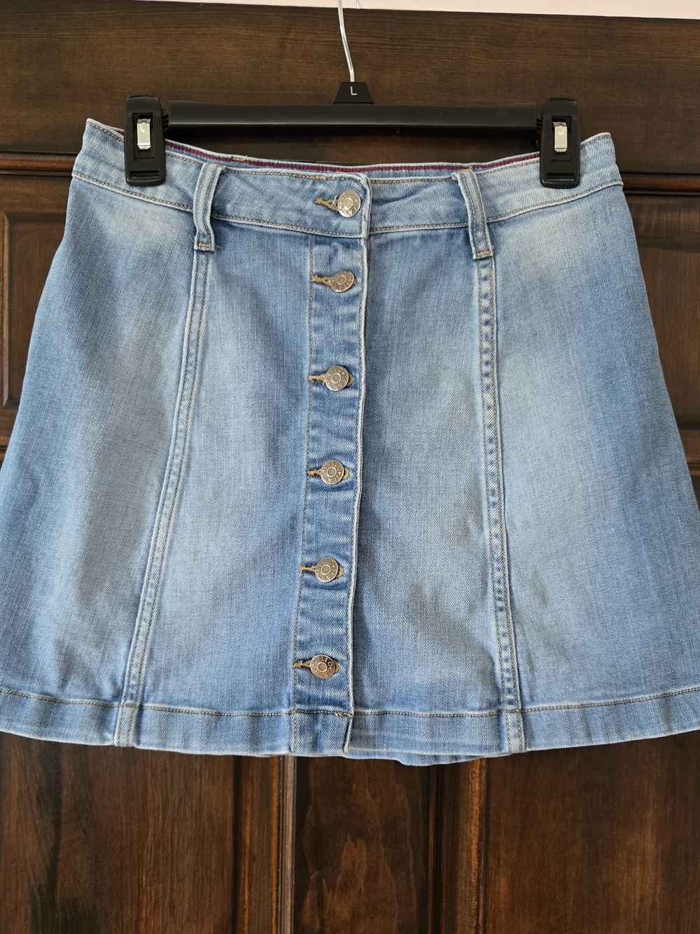 Cello Light Blue Denim Button-Front Mini Jean Skirt